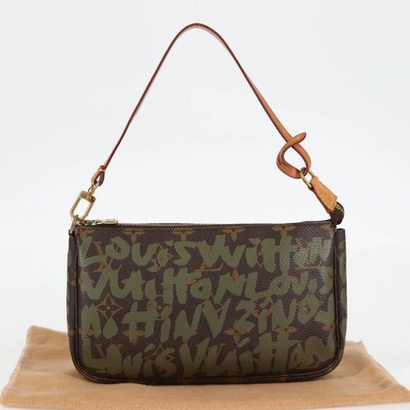 LOUIS VUITTON Graffiti Pochette Accessoires Pouch Khaki M92191 Auth 123438V - Picture 1 of 15
